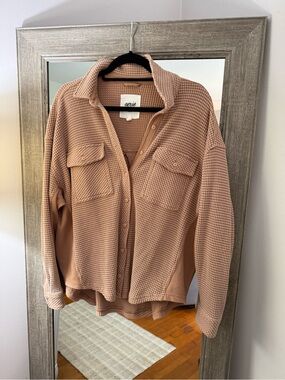 aerie Women's Taupe Waffle Knit Button-Front Jacket Oversize Small